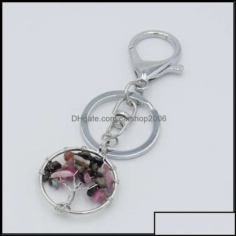 key rings natural crystal stone ring tree of life pendant handmade keychains holder for women girl car bags access carshop2006 dhgvy