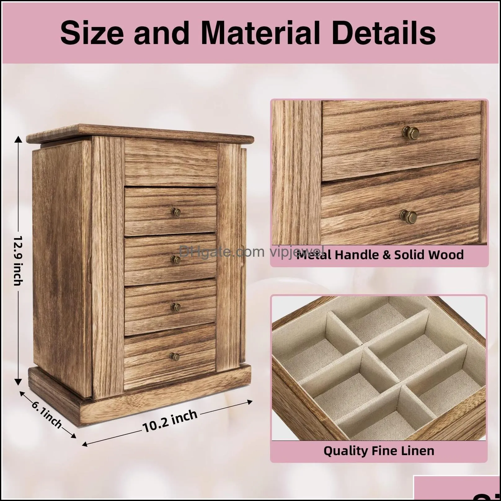 jewelry boxes emfogo box for women 5 layer large wood organizers necklaces earrings rings bracelets rustic organizer with ders and mi