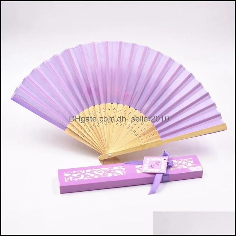 personalized luxurious silk fold hand fan customized engraved logo folding fans with gift box party favors wedding gifts