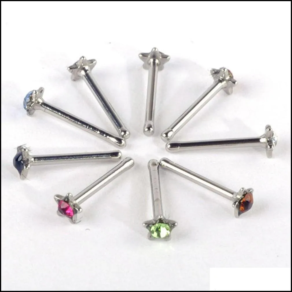 star piercing nose ring stainless steel nose ring studs 24pcs/pack colorful rhinestone piercing body jewelry earrings