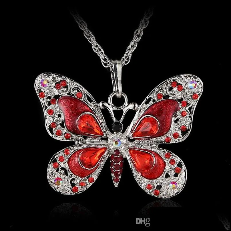 new multicolor crystal butterfly necklace silver shiny butterfly pendant chains jewelry women necklace