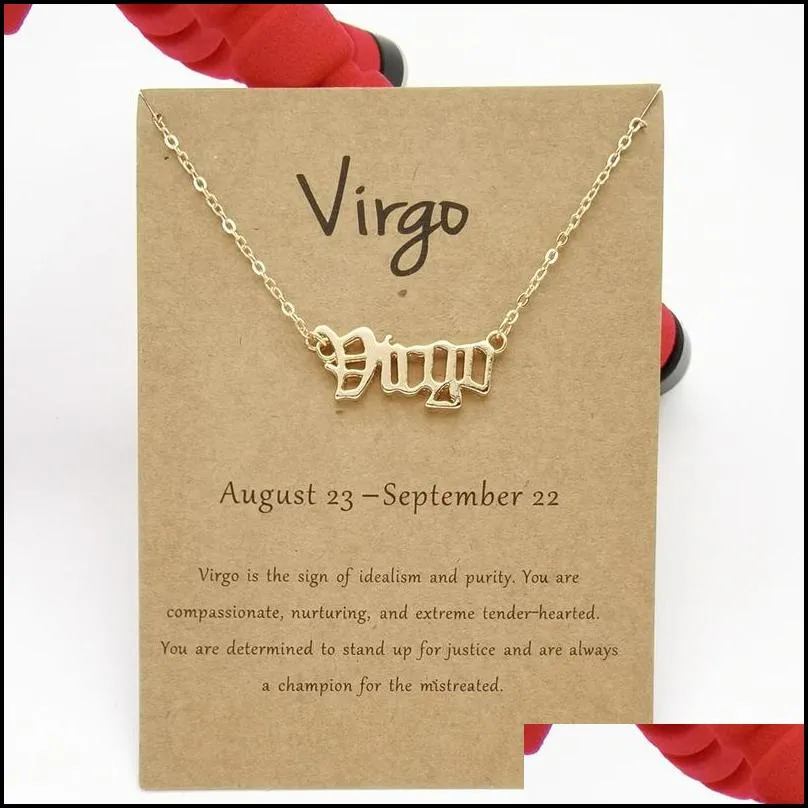 zodiac signs letter pendant necklace for women 12 constellations clavicle chain choker necklaces pack with card
