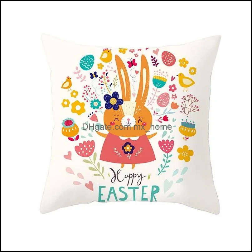 happy easter pillowcase peach skin bunny printed pillow case sofa car cushion covers single sided rabbit printed pillowcase