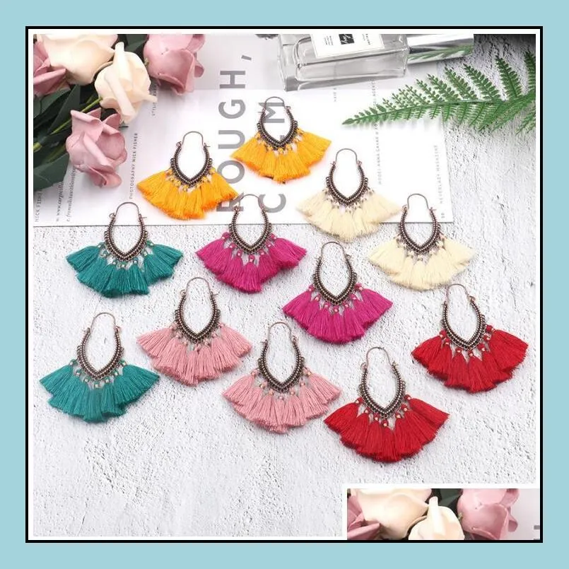 bohemian style dangling earrings hollow tassel dangle chandeliers fan shape thread fringe earings jewelry for women