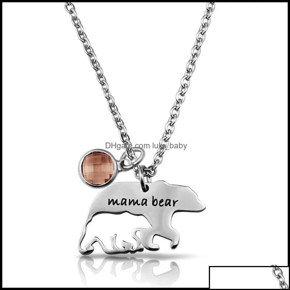 pendant necklaces hollow stainless steel mama bear birthstone pendant necklace for women 16x27mm fine polished mothers day t lulubaby