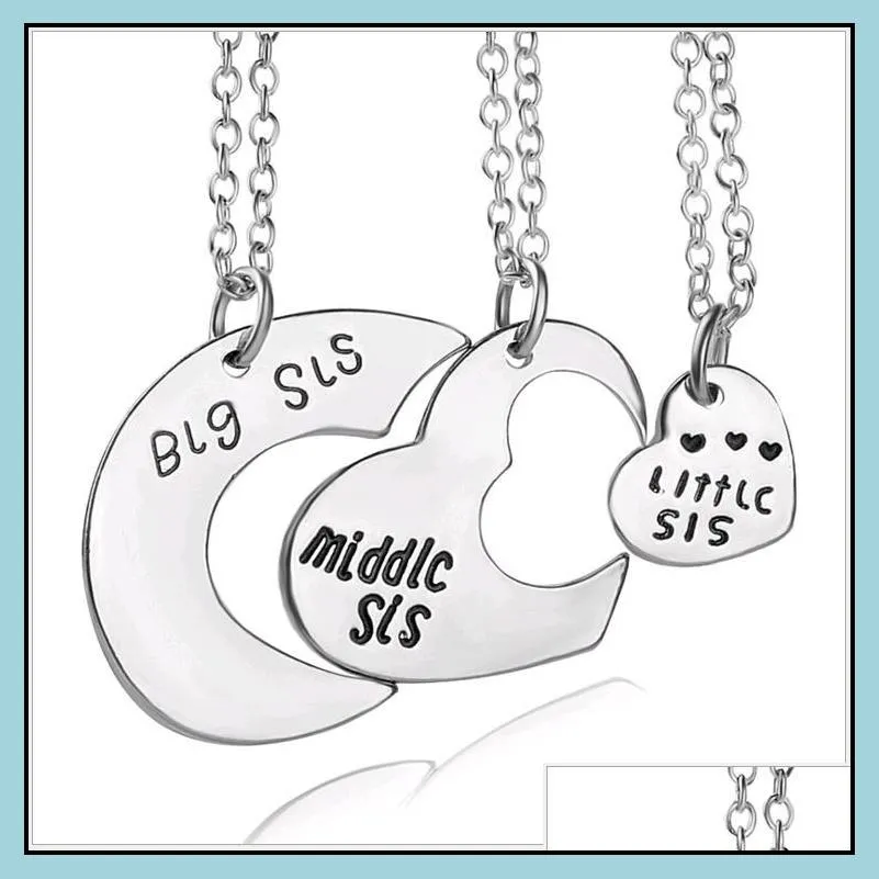 fashion trend letter pendant necklaces 18inches big/middle/little sis good sisterwork love heart jewelry for women gift
