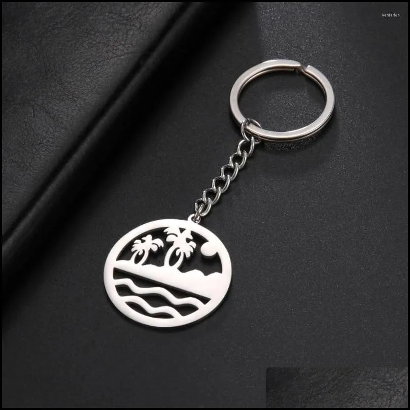 keychains cooltime beach sea tree sun summer keychain stainless steel key chain for women men jewelry keyring gifts friends 2022 trend