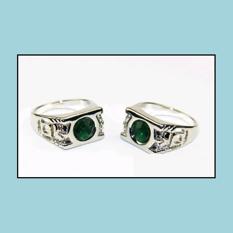 european style green lantern emerald crystal zinc alloy silver ring fashion trendy men rings mix size 714 wholesale