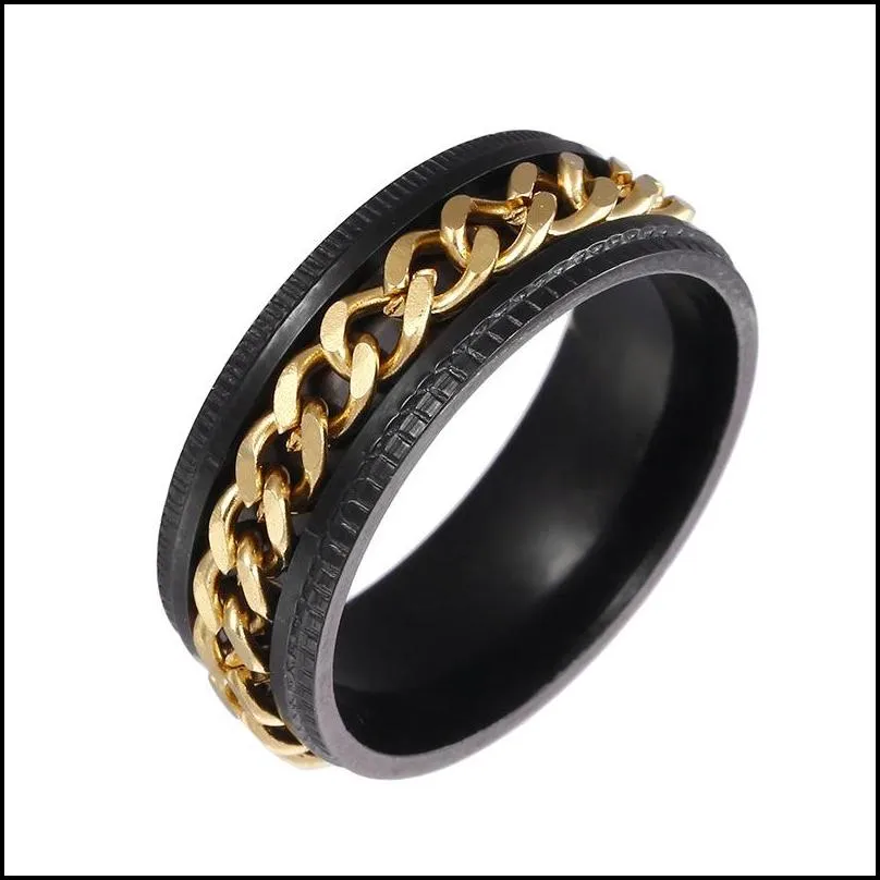 stainless steel ring rotation men women mix size 612 gold silver black link chain finger band rings rotating jewelry wholesaler