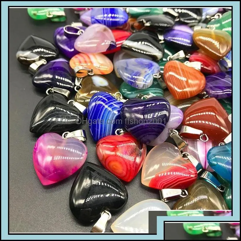 charms 20mm assorted stripe agate heart stone pendants for earrings necklace jewelry making drop delivery 2021 findings com ffshop2001