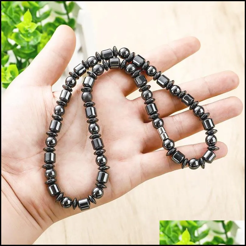 round beads black stone choker necklace natural hematite elastic magnetic magnet therapy necklaces bracelets men jewelry sports health