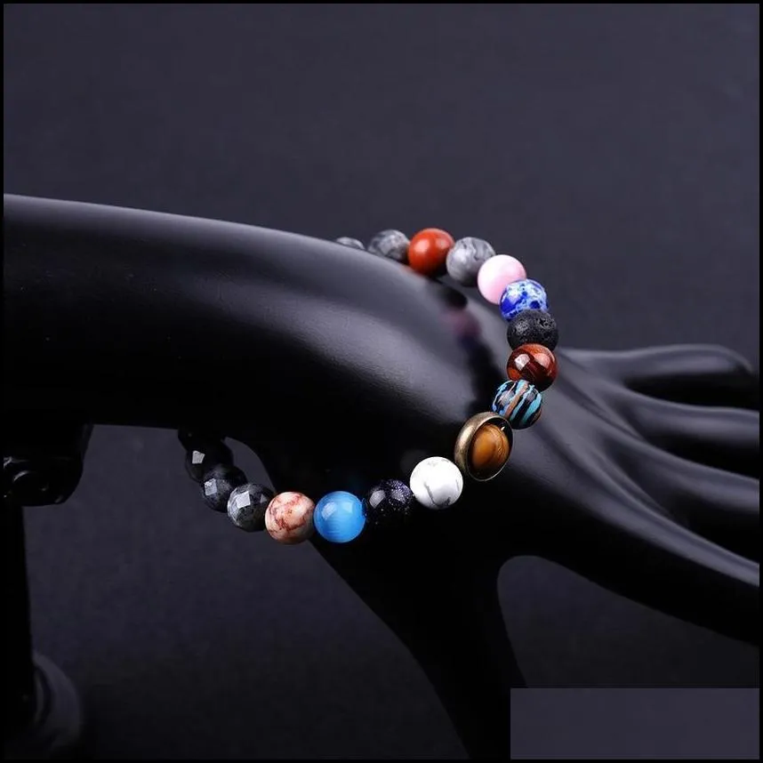 universe natural stone sun satellite beaded strands bracelet lava rock tiger eye turquoise bracelets for women men fashion jewelry