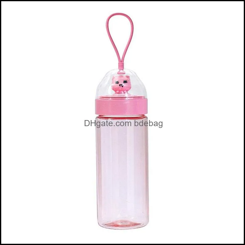 plastic water bottle kids cartoon cover transparent water bottles elephant cat duck dog decoration leak proof summer water bottles