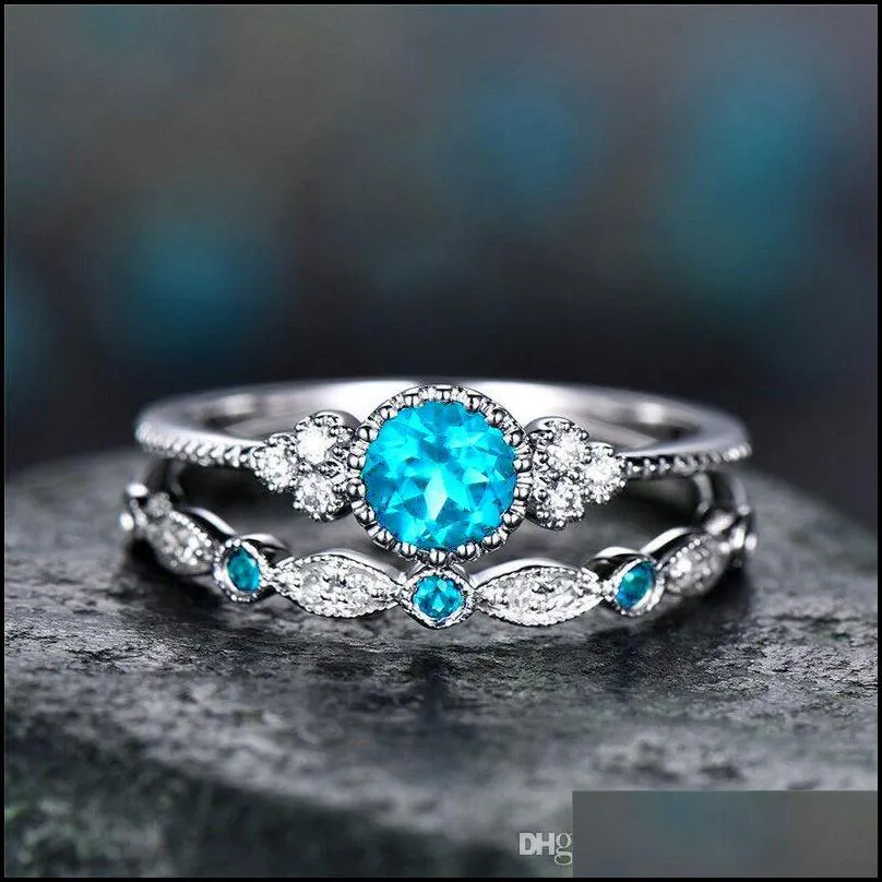 green blue stone crystal rings for women sliver color wedding engagement ring fine fashion jewelry