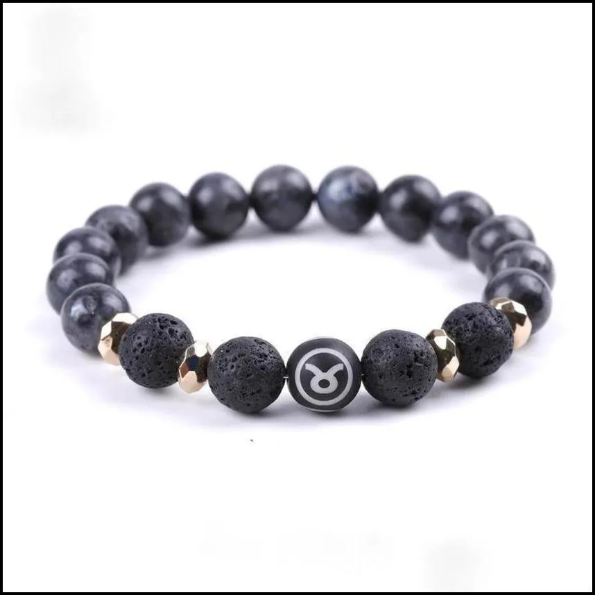 12 constell strands bracelet black natural stone horoscope zodiac sign beaded bracelets for women men fashion jewelry will and sandy