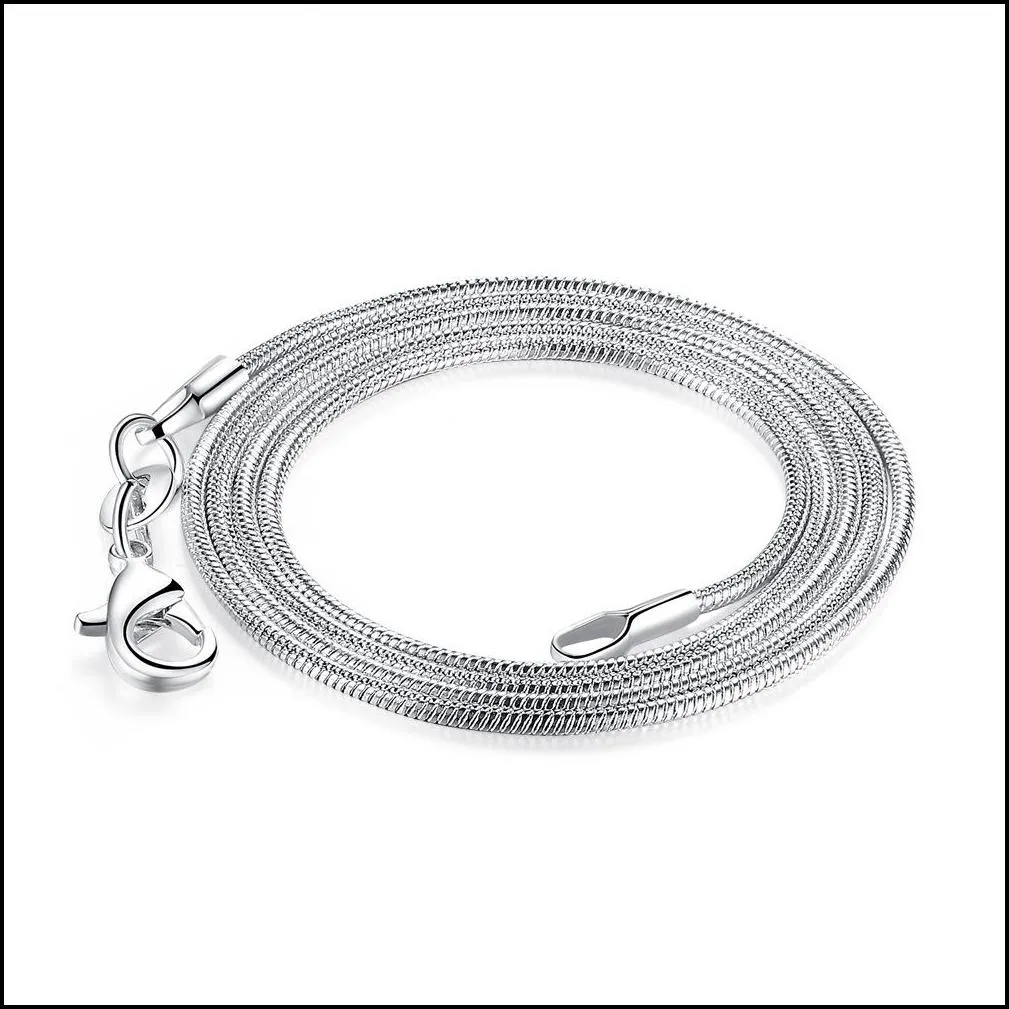 1 2mm 925 sterling silver plated smooth snake chains women necklaces jewelry size 16 18 20 22 24 26 28 30 inch wholesale