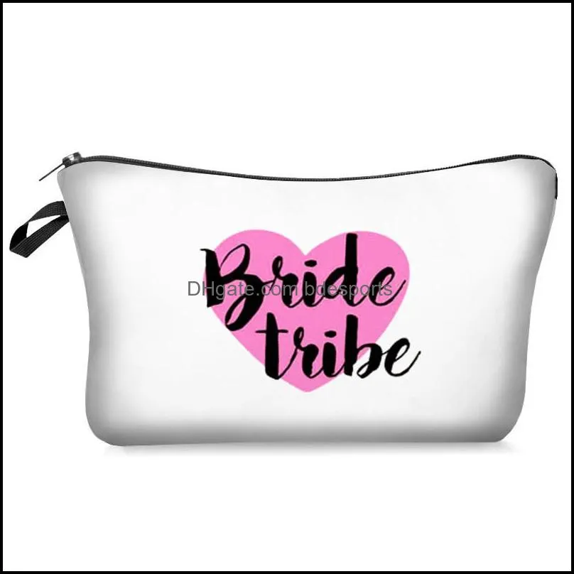 bride makeup bag digital printed bridesmaid makeup gift bag wedding women casual purse hanging cosmetic pouch