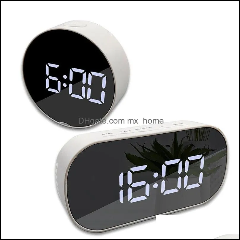 portable digital display alarm table clock night light round oval mirror led large display bedside clocks