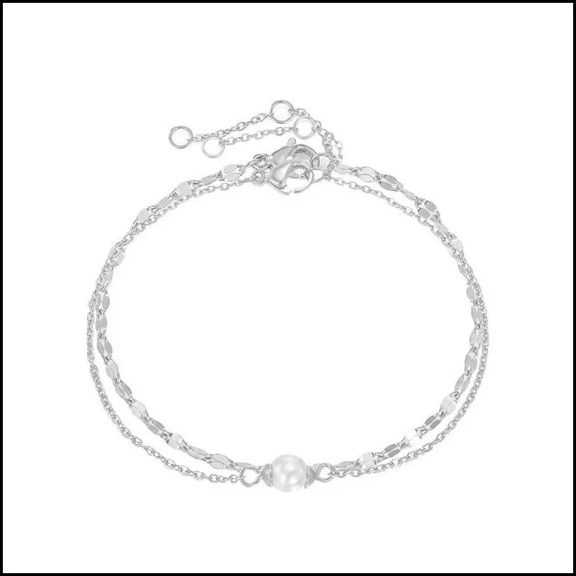 link chain jujie fashion simple layered lip bracelet jewelry thin faux pearl women 316l stainless steel body kent22
