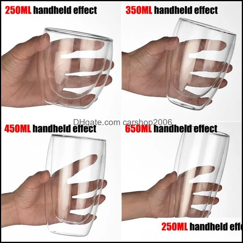 doublelayer insulated glass cup antiscalding tumblers anticold coffee milk beverage mug bamboo lid transparent drinkware gift