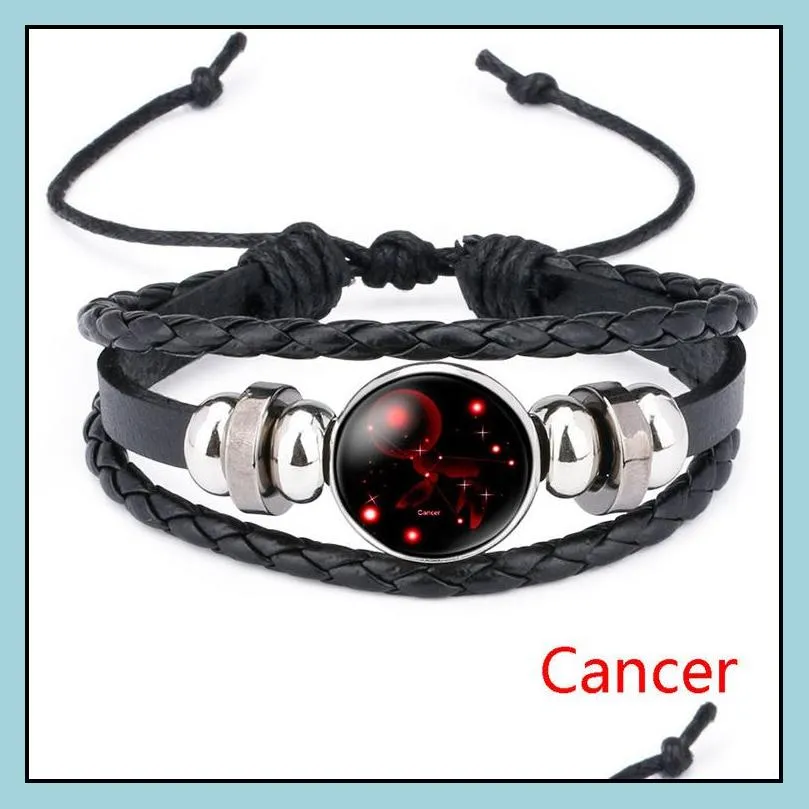 12 horoscope sign bracelet time gemstone glass leather multilayer wrap braided adjustable bracelets bangle cuff wristband jewelry