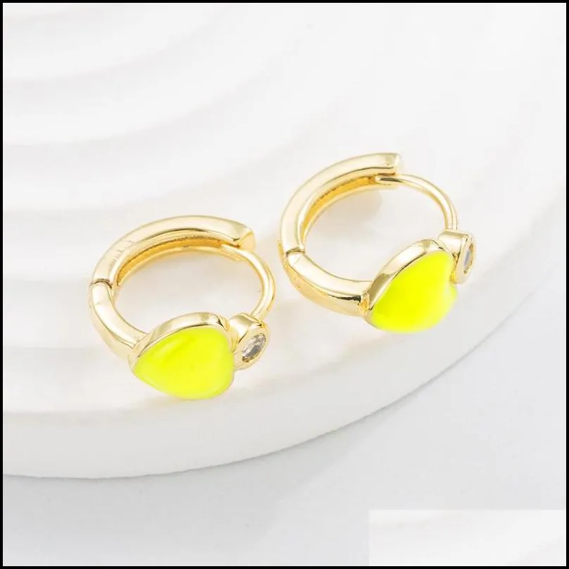 studs gold hoop earrings for women colorful oil drip zircon 18k gold plated candy style heart jewelry new