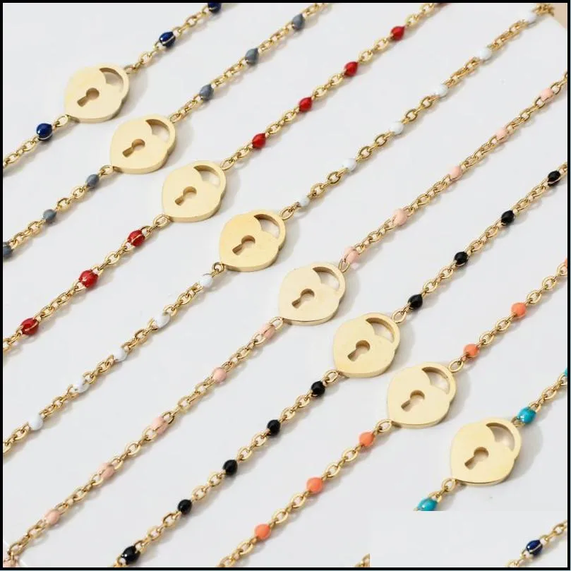 charm bracelets fashion stainless steel accessories simple cute gold heart bracelet women love lock chain wholesalecharm kent22