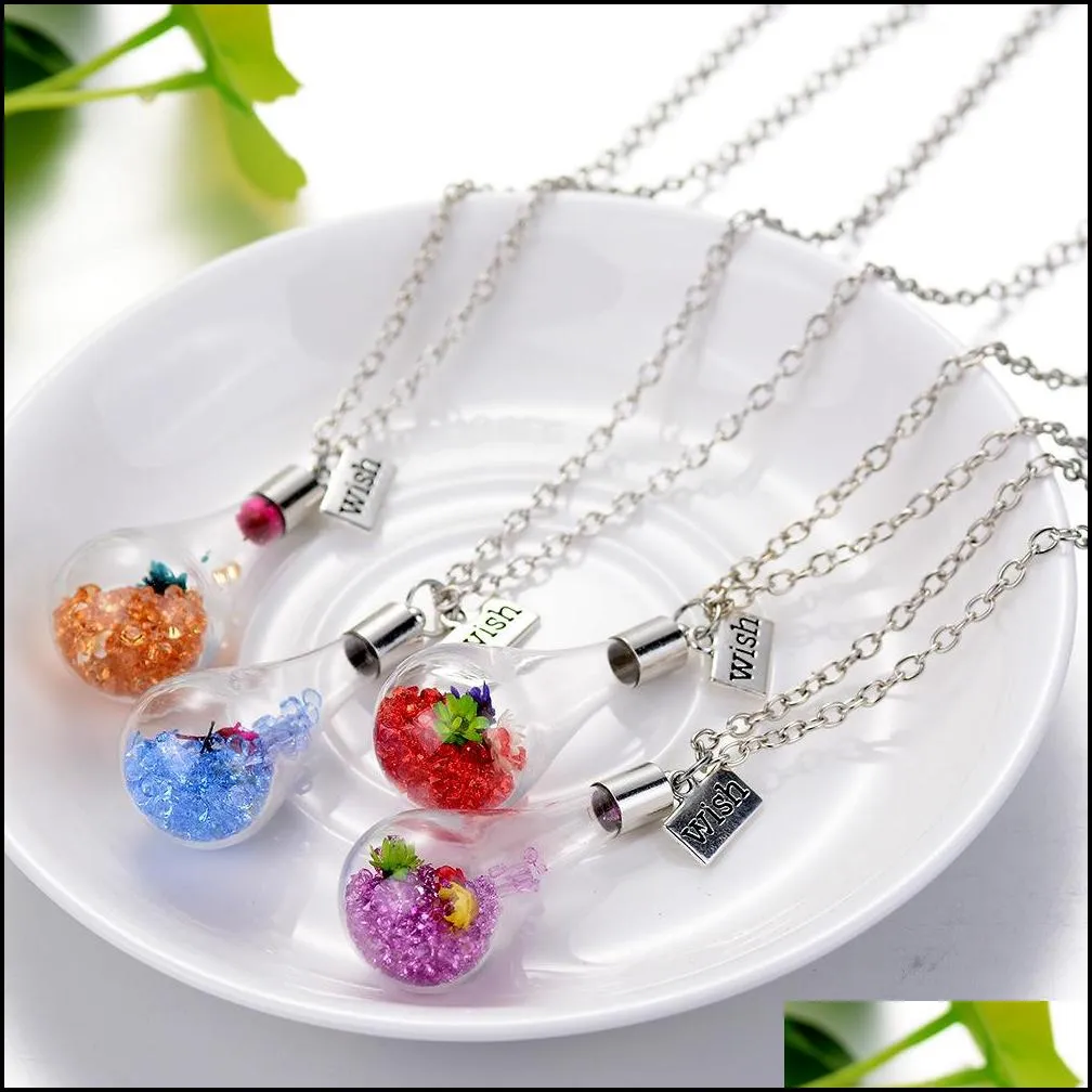 fashion wish floating bottle necklace dried flower necklace pendants women necklaces float locket living fashion jewelry will and sandy