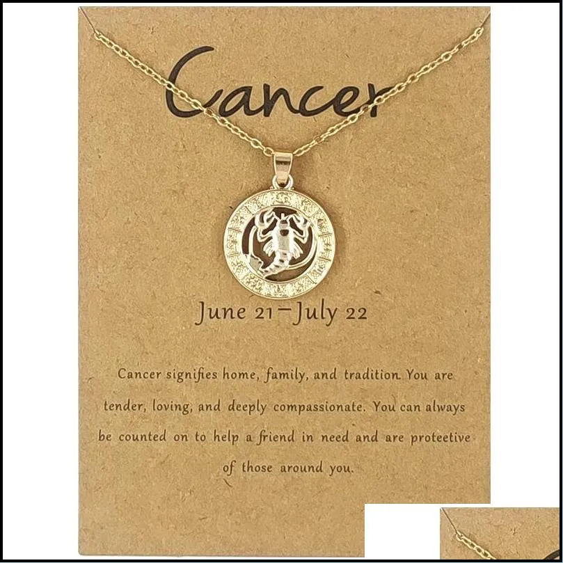 3d image zodiac sign pendant necklace round circle 12 constellations clavicle chain necklaces with card pack