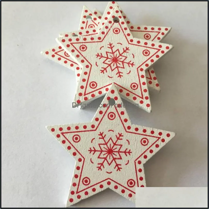 christmas wooden pendant 10pcs/lot white red wooden christmas tree ornament angel snow bell elk star christmas decorations for home