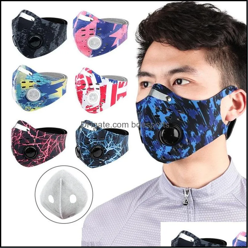 cycling face mask outdoor sports windproof dustproof pm2 5 mask carbon filter earloop bib washable masks with filter