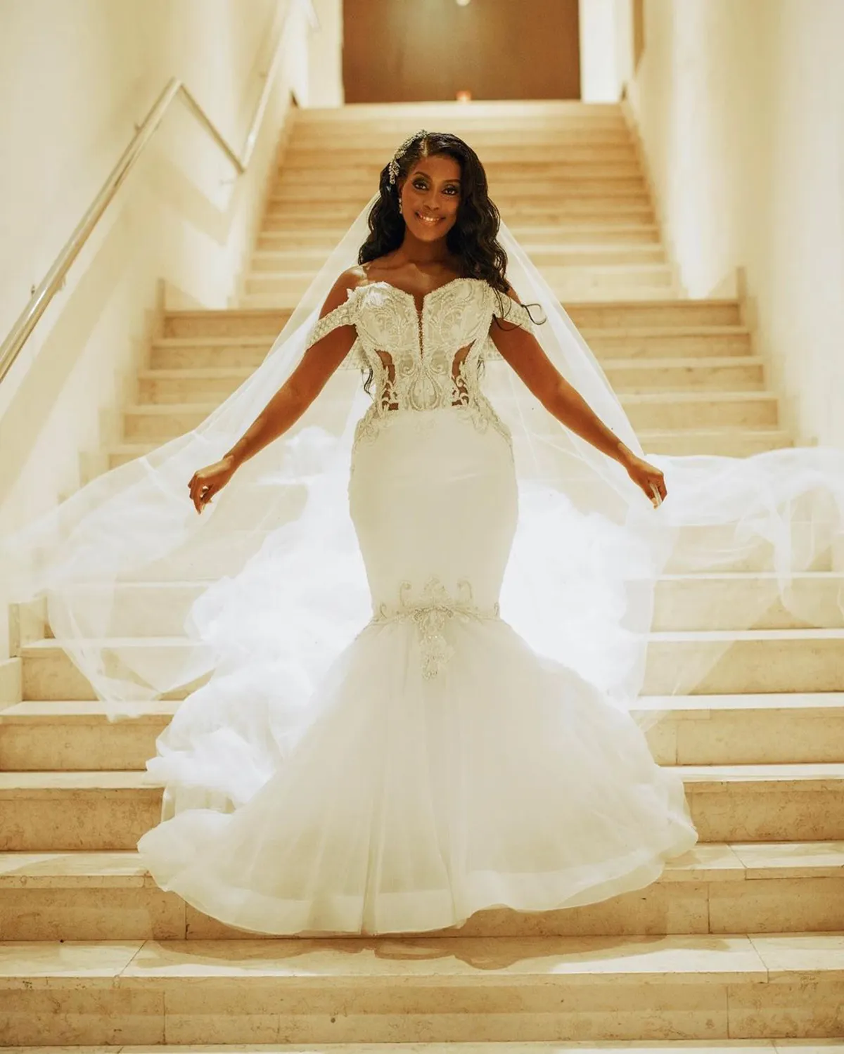 Saudi Arabia Lace Mermaid Wedding Dress 3D Floral Appliques Off Shoulder Plus Size Bridal Gowns Bride robes de