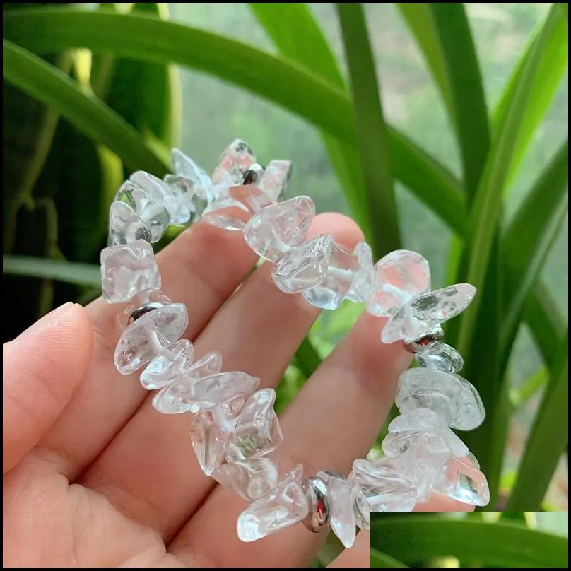 charm bracelets handmade stretch clear quartz crystal chip bracelet irregular nuggets raw mineral natural healing jewelry womencharm