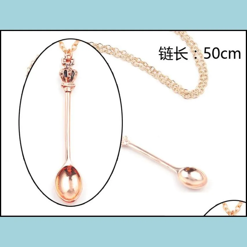 pendant necklaces pendants jewelry drop delivery 2021 charm tiny with crown necklace creative mini long link spoon hgtr1