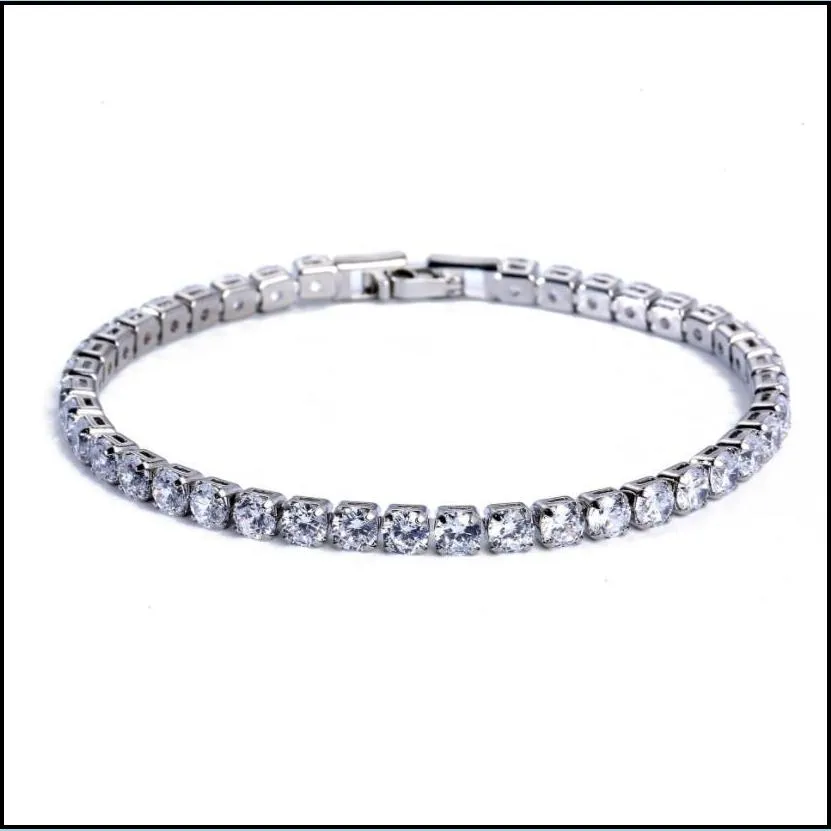 tennis bracelets jewelry luxury 4mm cubic zirconia iced out chain crystal wedding for women men gold sier bracelet