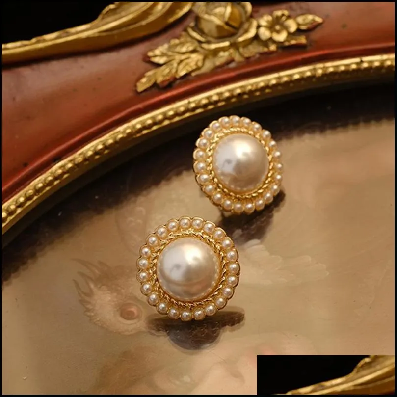 round big pearl earrings stud gold new design classic vintage palace sense port style large pearls ear clips for women