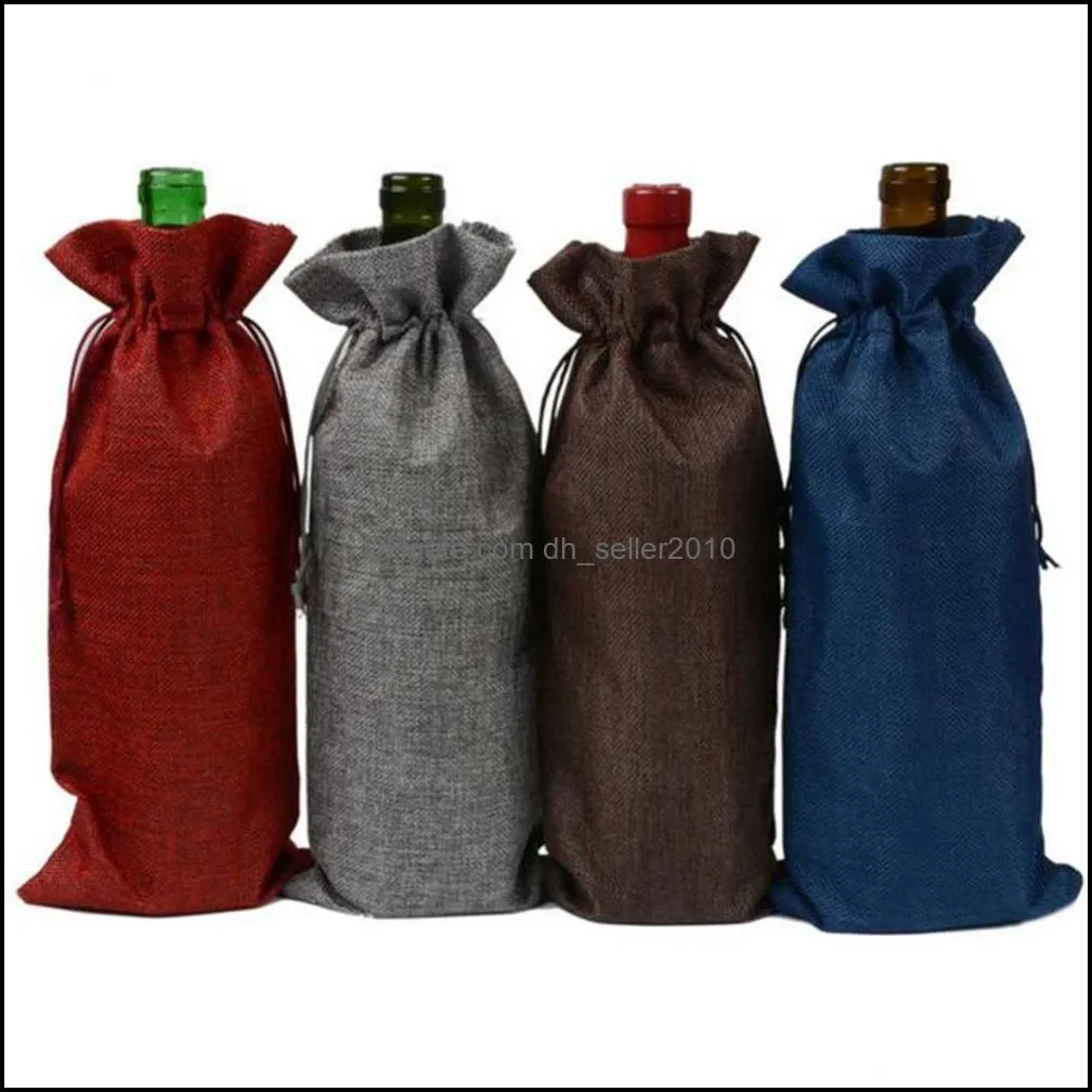 wine bottle bags champagne wine bottle covers gift pouch burlap packaging bag wedding party decoration wine bags drawstring cover