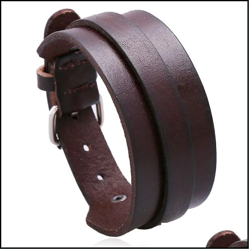 pin buckle belt leather bangle cuff wide adjustable bracelet wristand for men women fashion jewelry