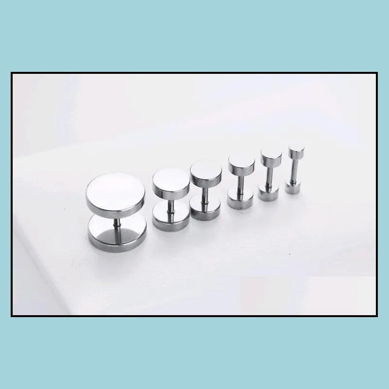 korean punk rock hip hop round screw ear jewelry stainless steel men women black stud earrings single piece