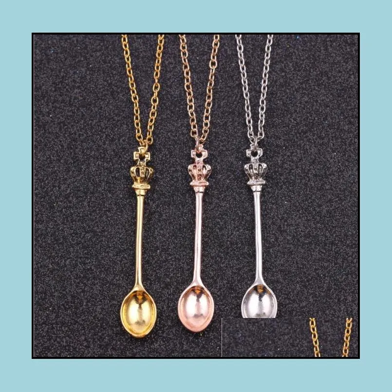 pendant necklaces pendants jewelry drop delivery 2021 charm tiny with crown necklace creative mini long link spoon hgtr1