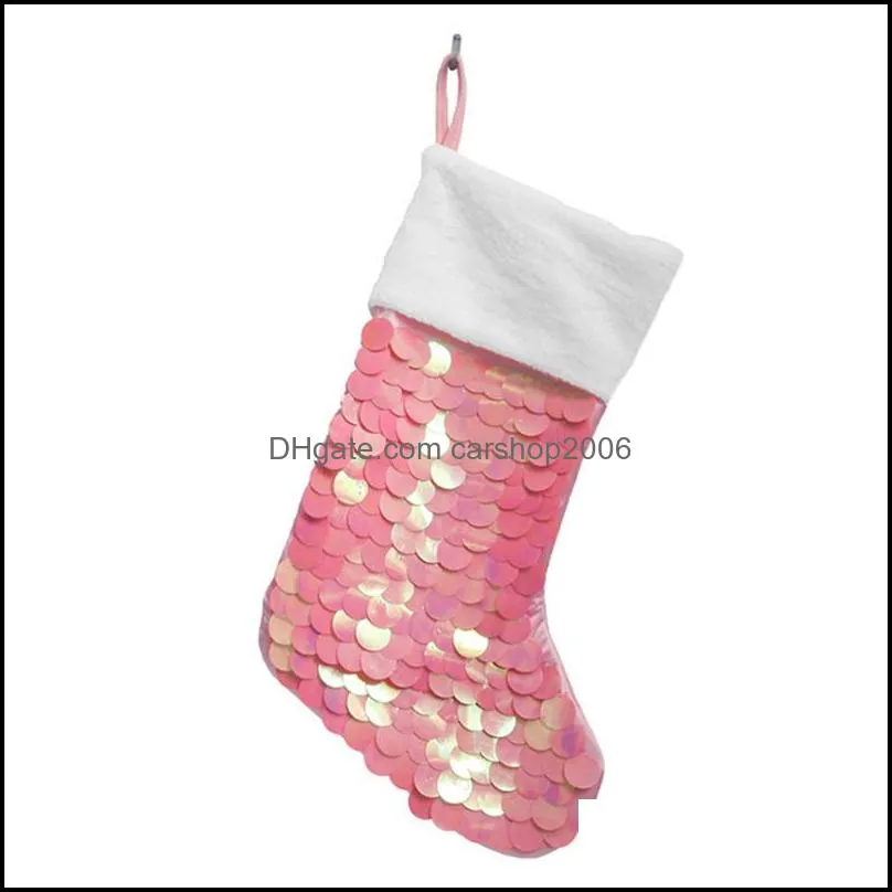 sequin christmas socks merry christmas gift candy storage bag pink red green gold 19 inches sequin xmas gift decorative stocking