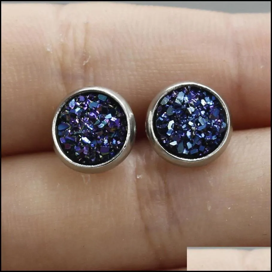 8mm 10mm stainless steel resin stud earrings round starry sky babys breath ear studs fashion jewelry wholesale