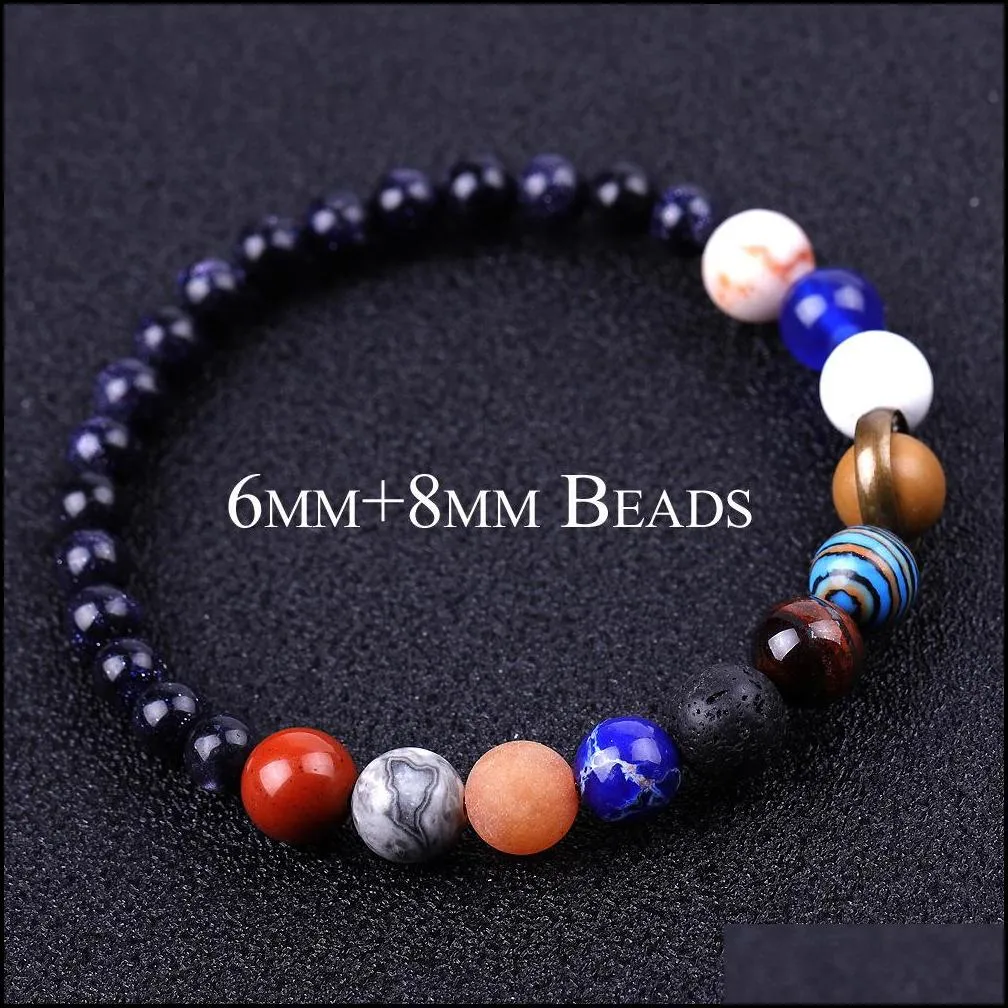 sun satellite natural stone beaded strands bracelets universe solar system lava rock tiger eye turquoise bracelet for women men fashion