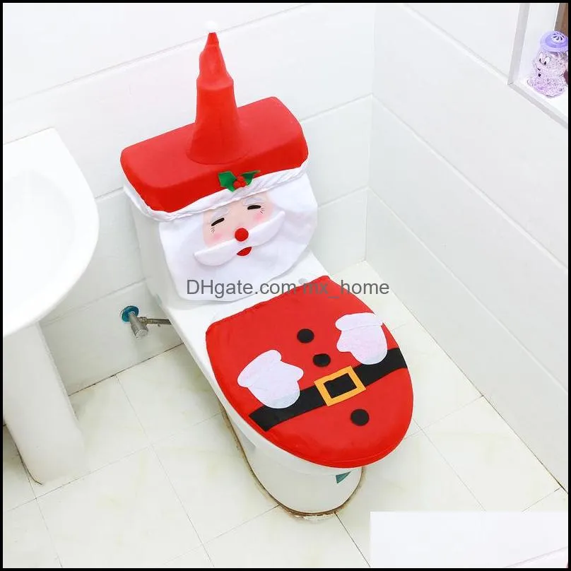 christmas toilet seat decorations xmas bathroom 3pcs/set floor mat water tank cover decor