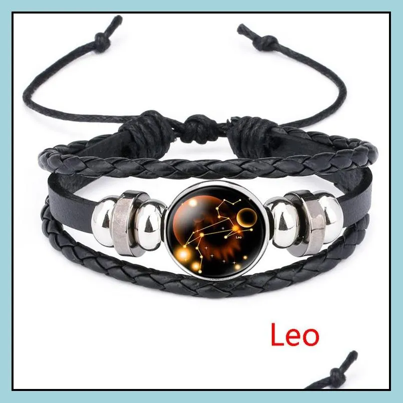 12 horoscope sign bracelet time gemstone glass leather multilayer wrap braided adjustable bracelets bangle cuff wristband jewelry