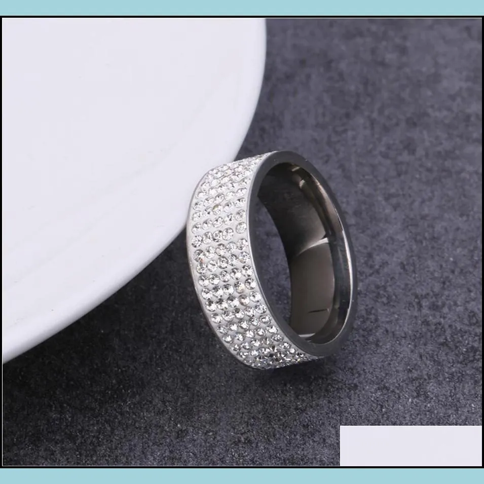 row zircon tennis ring titanium steel 24k vacuum plating five rows cz diamond couple band ring for women men size 611 12 13