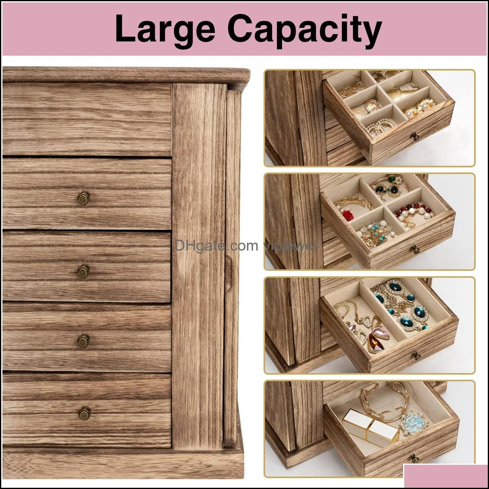 jewelry boxes emfogo box for women 5 layer large wood organizers necklaces earrings rings bracelets rustic organizer with ders and mi