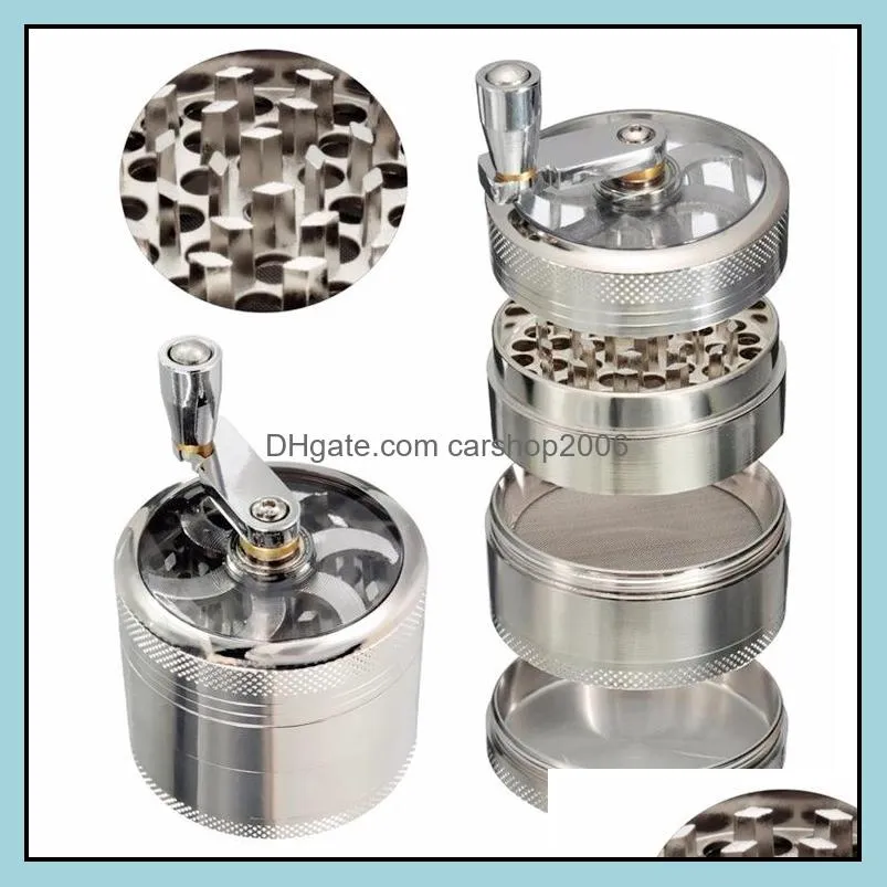 tobacco grinder diameter 55mm 4 layers zinc alloy hand crank herbal grinders mills