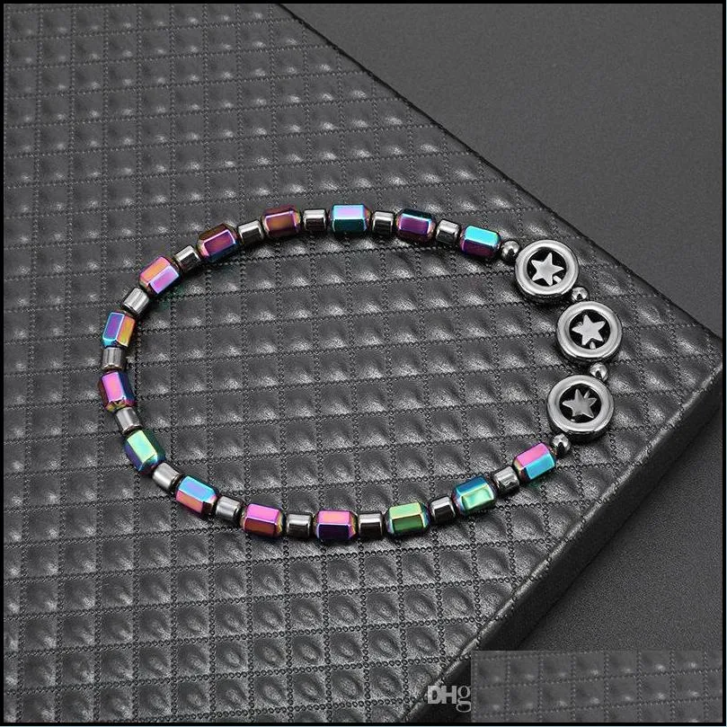 new circle five star pendant magnetic black stone bead anklet ab color health care magnetic anklets for women will and sandy drop ship