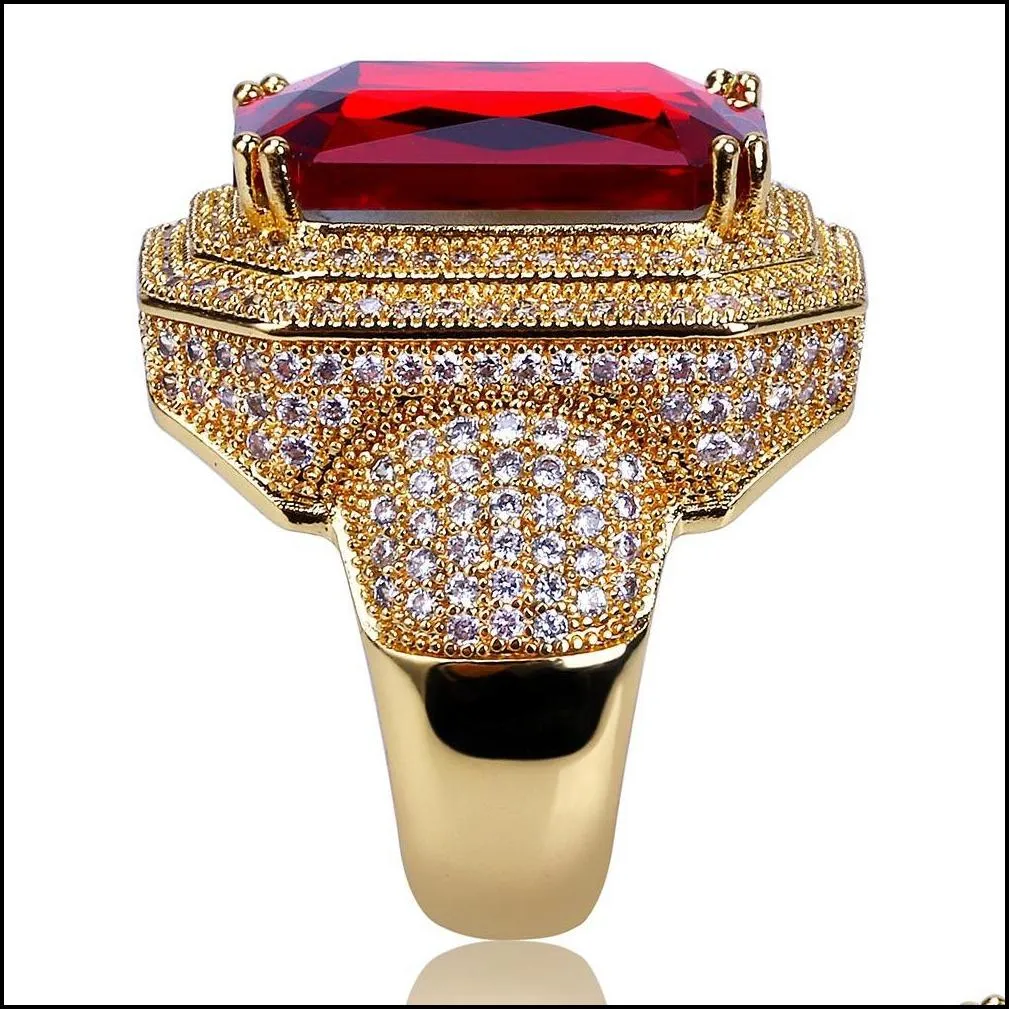 mens ring vintage hip hop jewelry ruby zircon iced out copper ring high grade luxury for lover wedding fashion jewelry whole218w